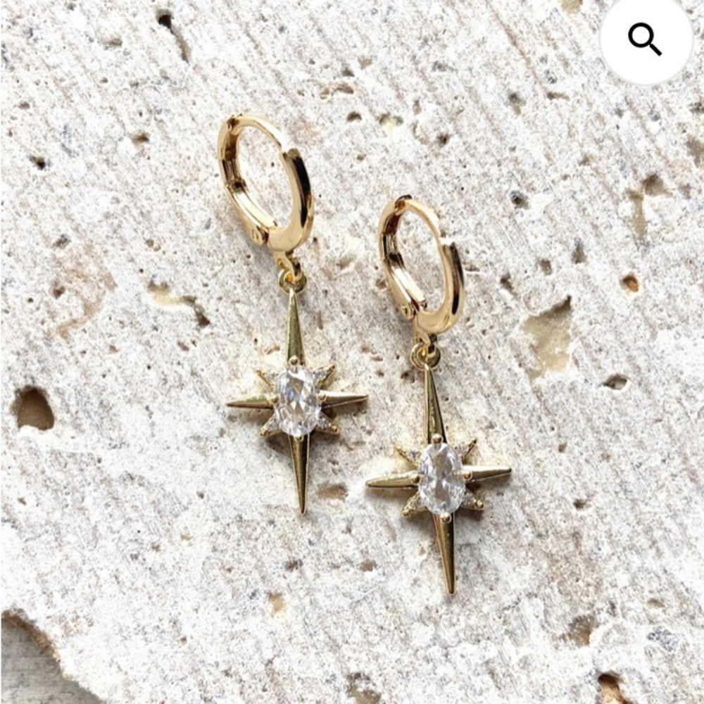 NWT VB&Co Artisan Made Gold & Crystal Drop Star Burst Earrings